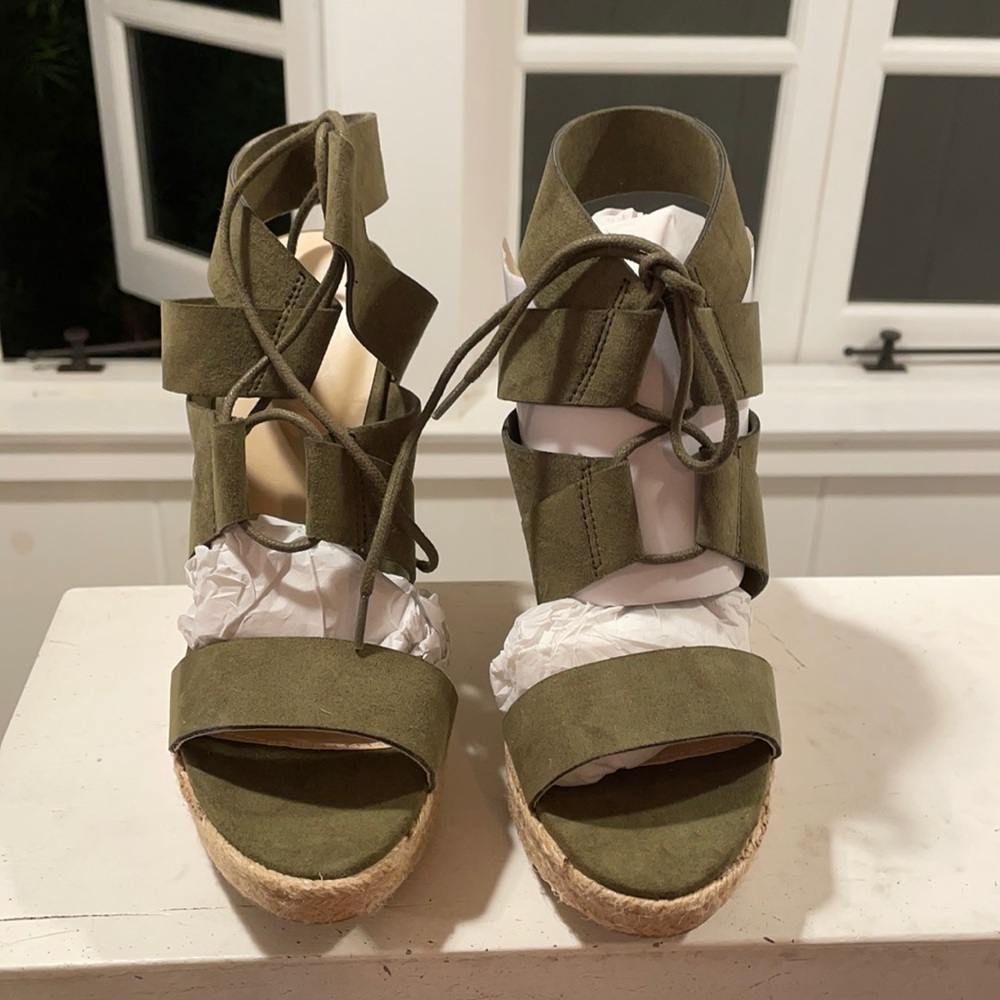 Olive Green Strappy Suede Wedges